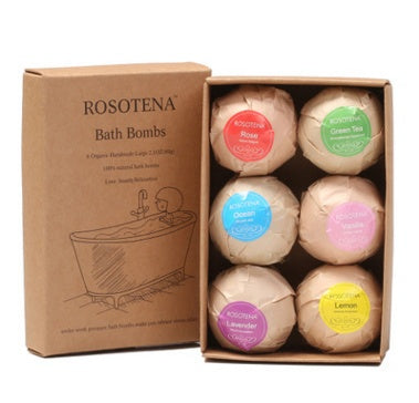 Coffret 6 Bombes de Bain Bio aux Huiles Essentielles - Menthe, Lavande & Rose