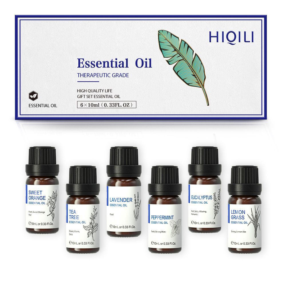 Coffret 6 Huiles Essentielles Pures 10ml - Kit Aromathérapie Premium en Flacons Ambrés